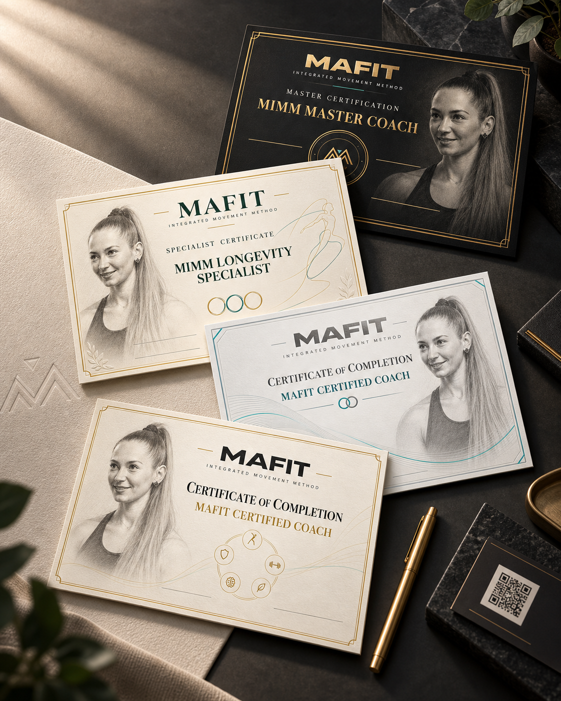 Personalized MIMM certificates — Master Coach, Longevity Specialist and Certified Coach